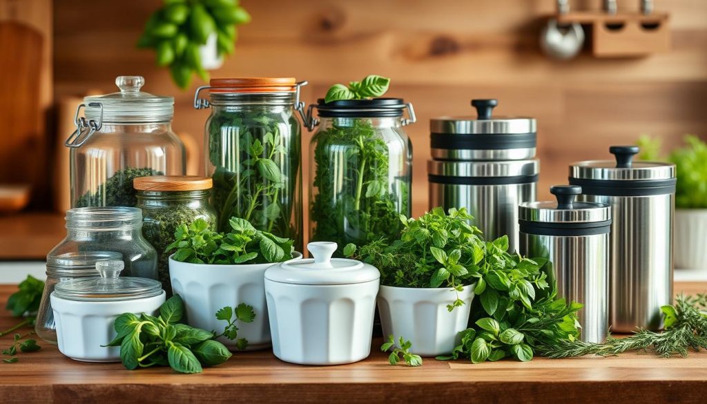Countertop herb planters on a windowsill