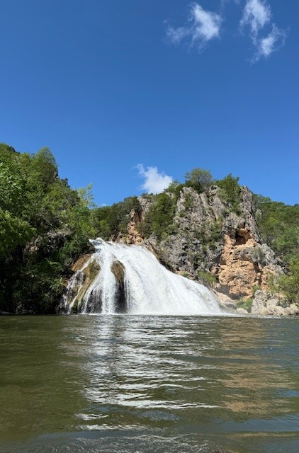 77 foot waterfall at Turner Falls Park in Davis Oklahoma during summer